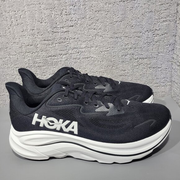 Hoka One One Clifton 10 Men's Size US 12D Black White Athletic Running Sneakers. - Picture 3 of 14